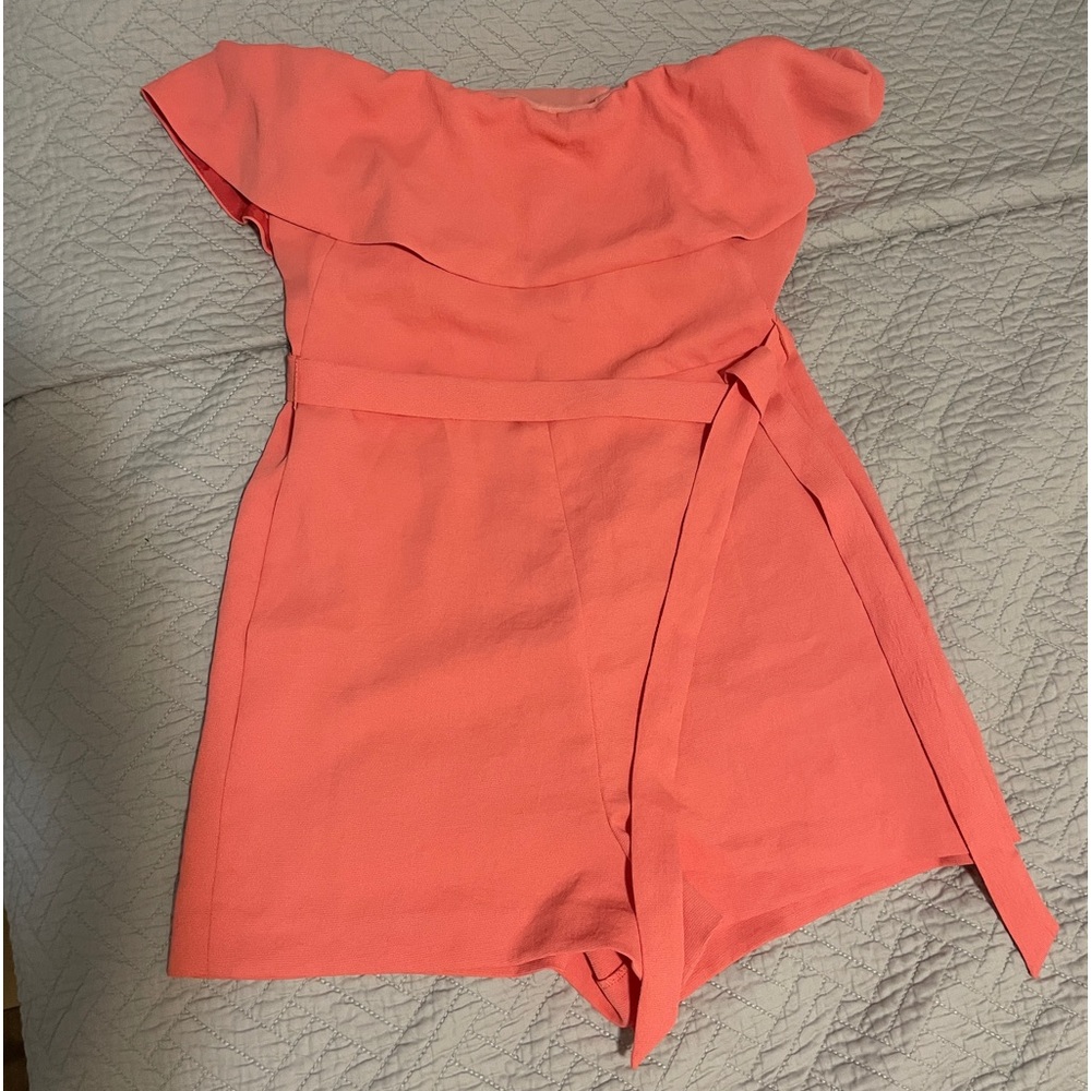 Aritzia Babaton Flutter Romper - Strapless Coral